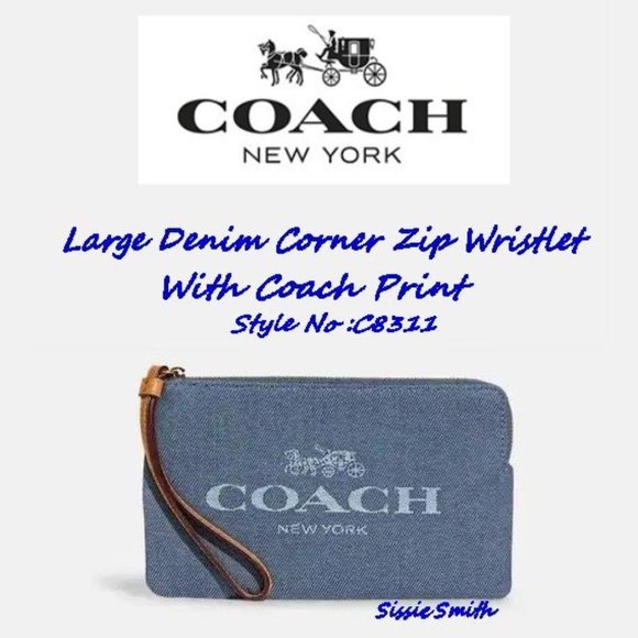 NWT Large Denim Corner Zip Wristlet with Coach Print - Picture 8 of 8
